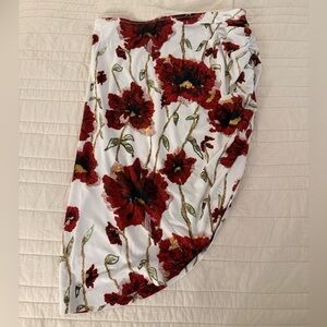Norma Kamali White Wrap Skirt with Red Floral Print